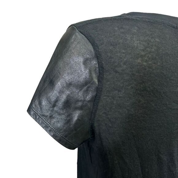 Elizabeth & James Black Lambskin & Cotton Blend Round Neck Tee sz large - Picture 5 of 9